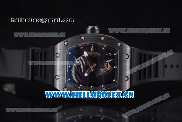 Richard Mille RM 52-02 Miyota 9015 Automatic PVD Case with Skeleton Dial Dot Markers and Black Rubber Strap - Click Image to Close